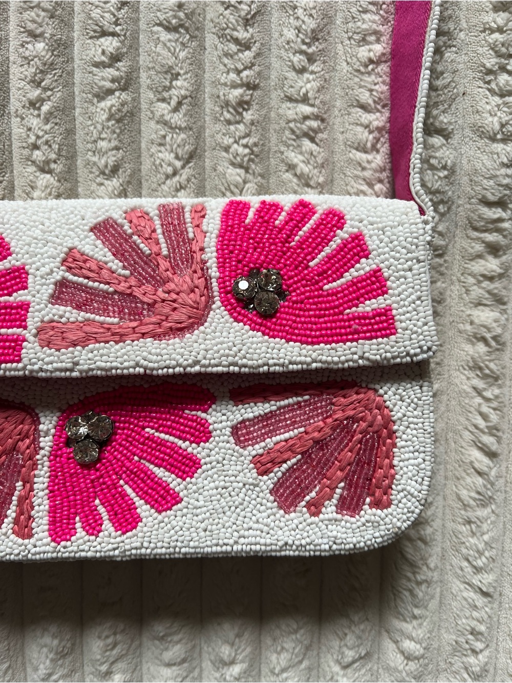 Anthropologie Pink & White Beaded Shoulder Bag - Picture 2 of 5